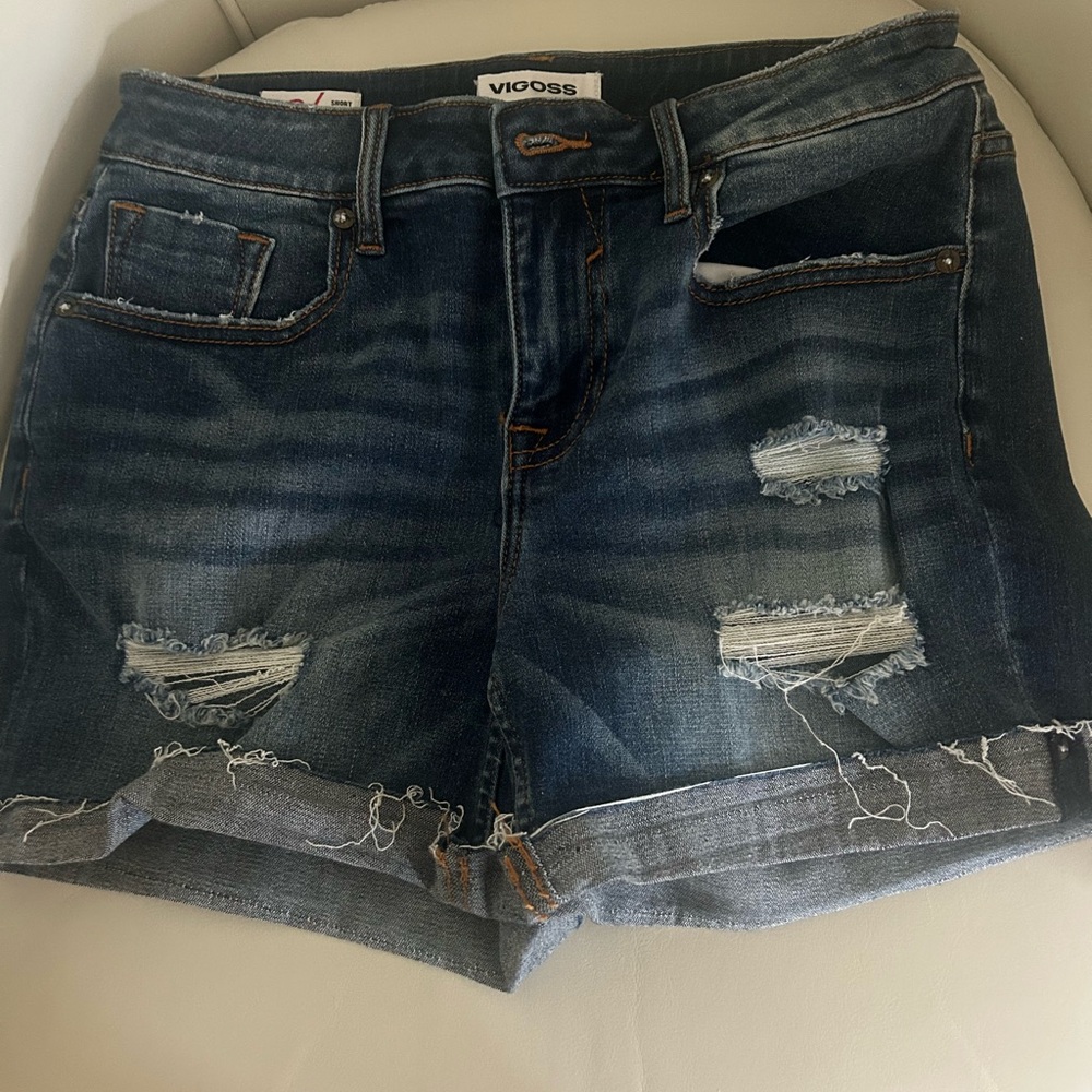 Vigoss Women's Ripped Jean Shorts - Dark Blue